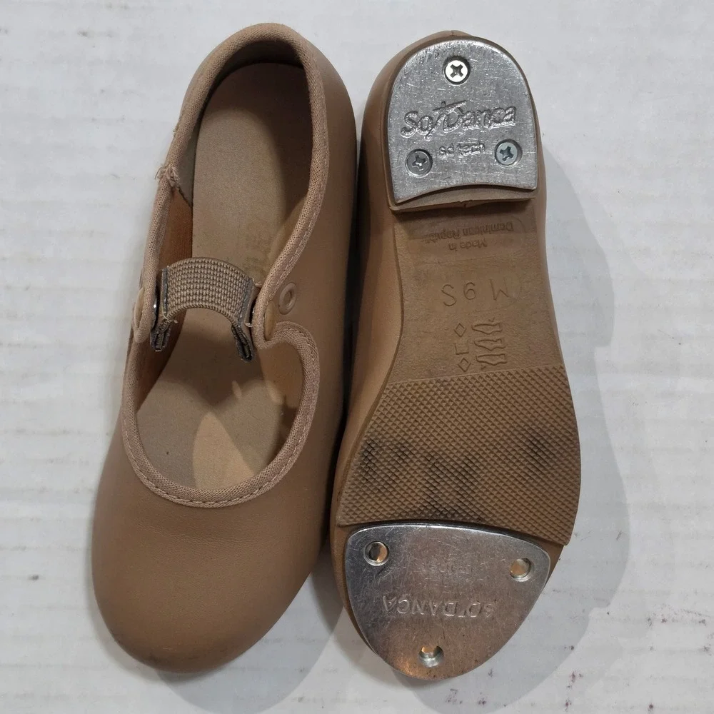 So Danca TA35 Tan Mary Jane Tap Shoes Kids Size 9S Snap Elastic Strap